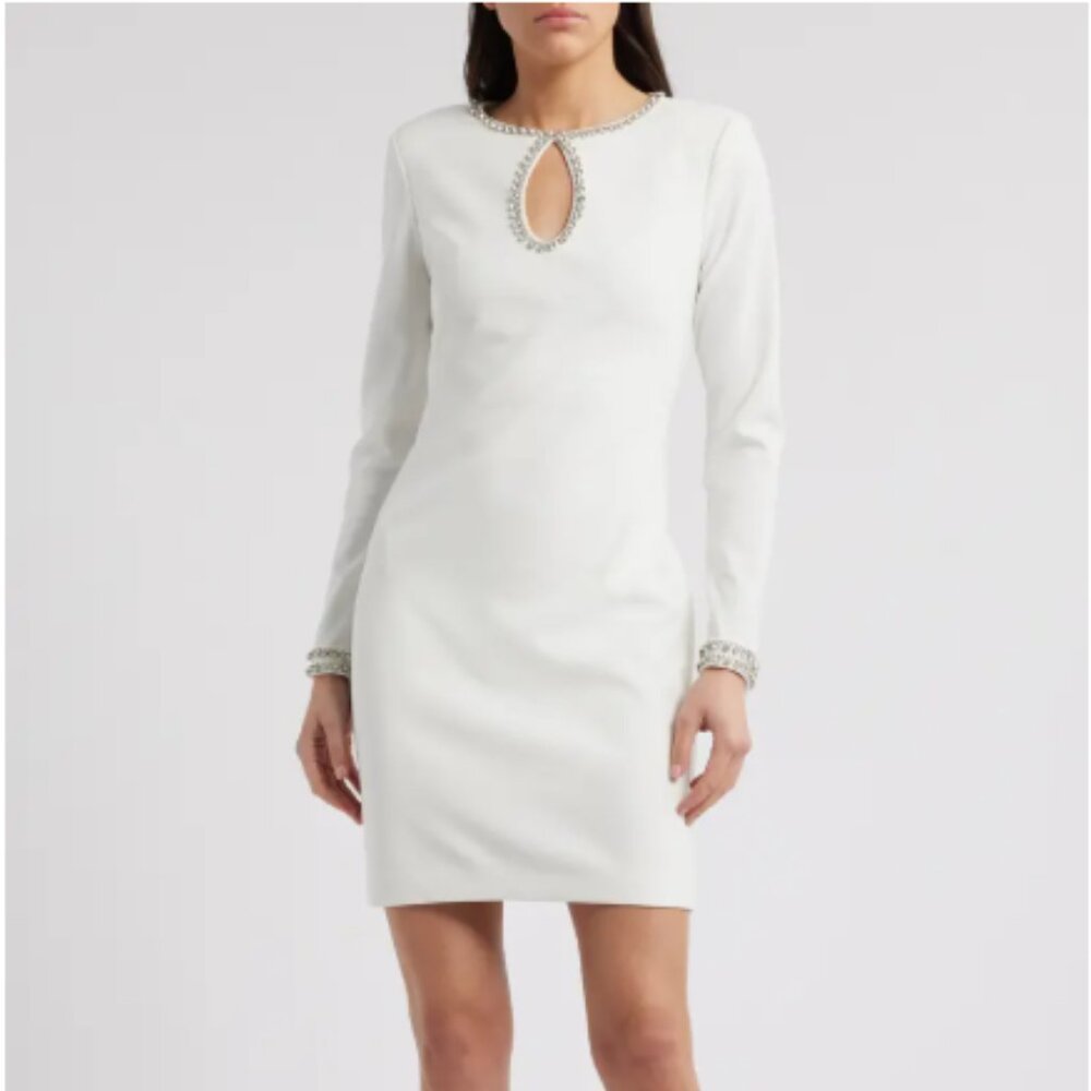 NWT Vince Camuto Embellished Long Sleeve Cocktail Wedding Dress in Ivory - Sz 14